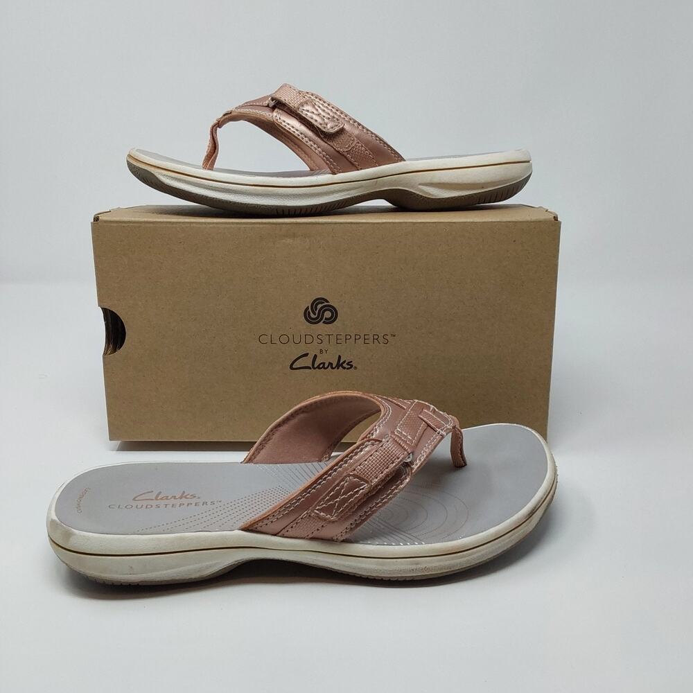 Clarks Cloudsteppers Breeze Sea Womens 7 M Rose Gold Comfort Flip Flop Sandals
